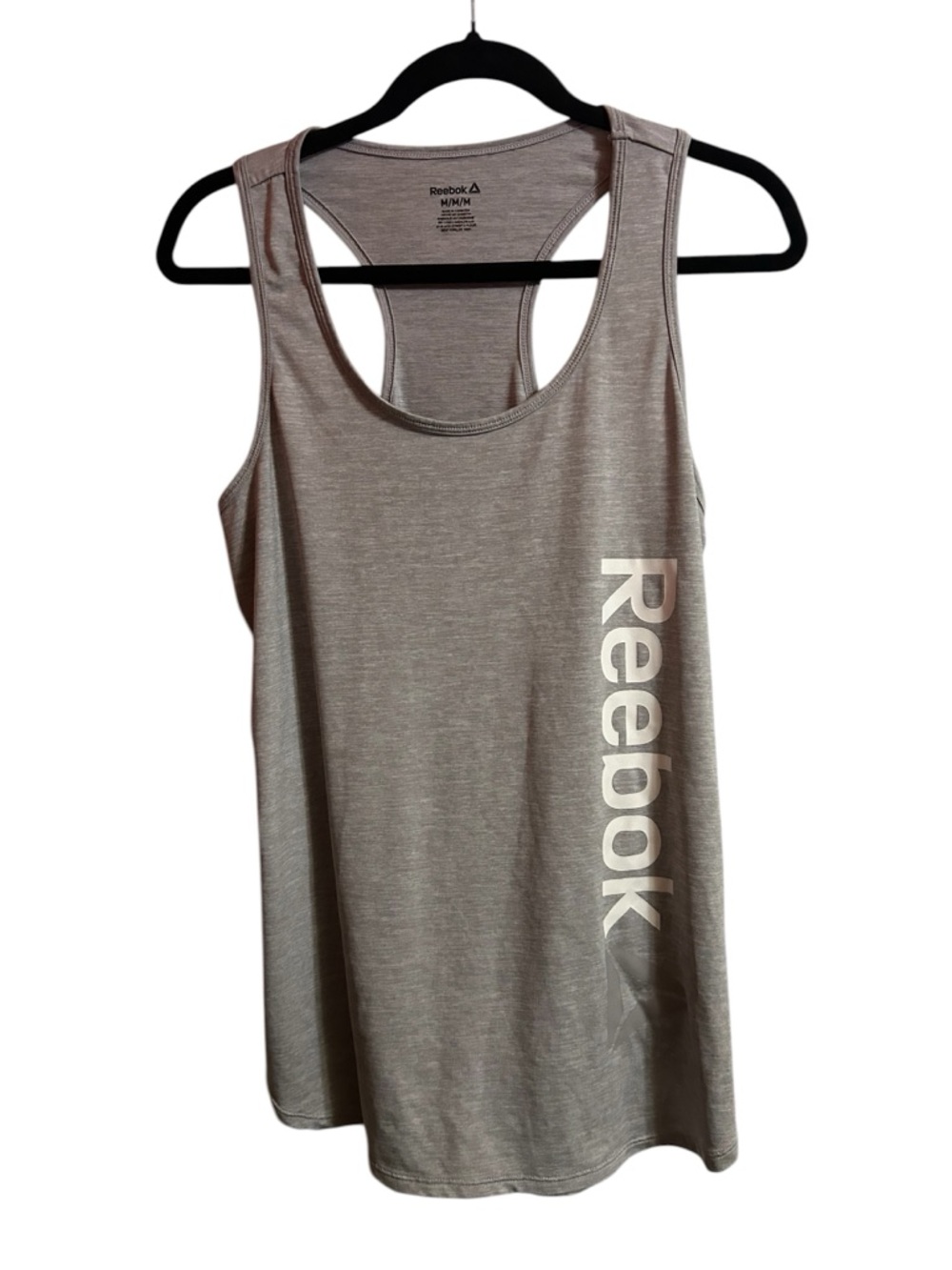Reebok Gray Racerback Tank with White Vertical Logo